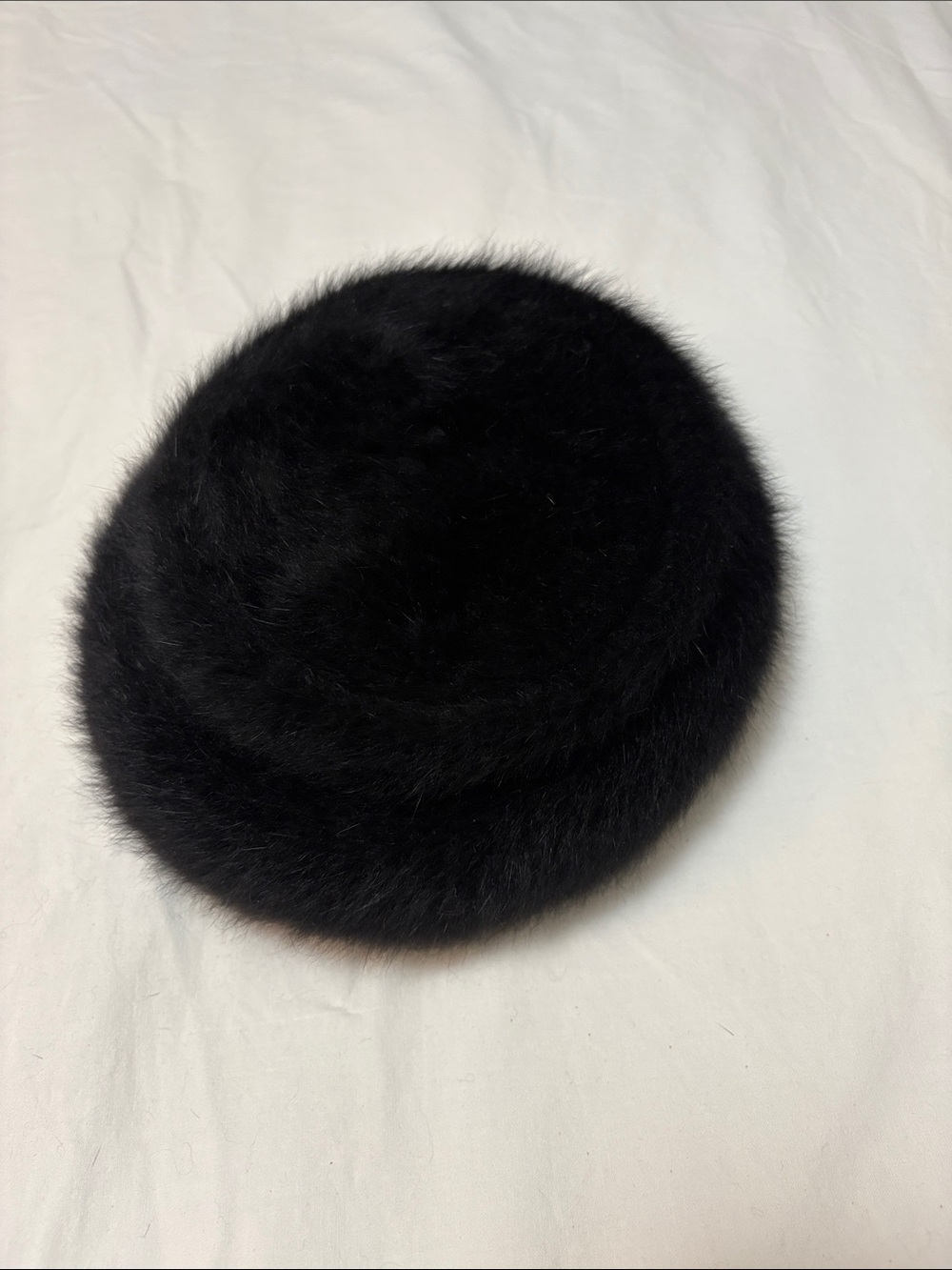 Vintage KATES Boutique Canada Black Angora Rabbit Fur Cloche Fuzzy Bucket Hat